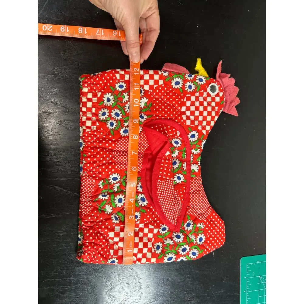Cottage Quilted Red Chicken Rooster Kettle Cover Some Wear overall 12x8